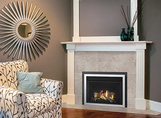 The living room showing a beautiful Fireplace Installation with stylish decor and comfortable seating.